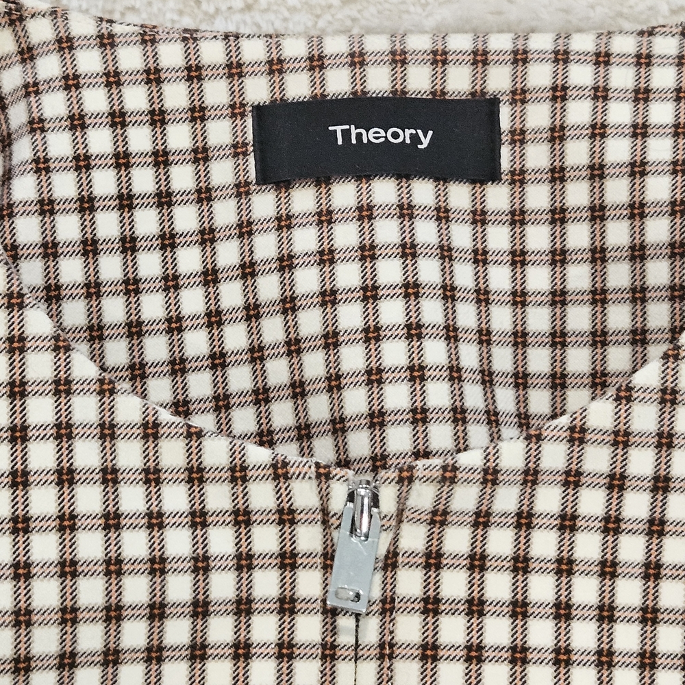 NEW Theory Checked Jacket Blazer Size 4 Brown Minimalist Business Casual Luxury - Picture 6 of 10
